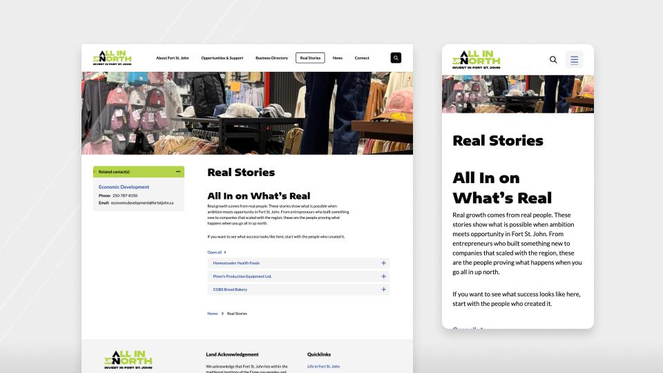 Invest Fort St. John inside page and mobile view