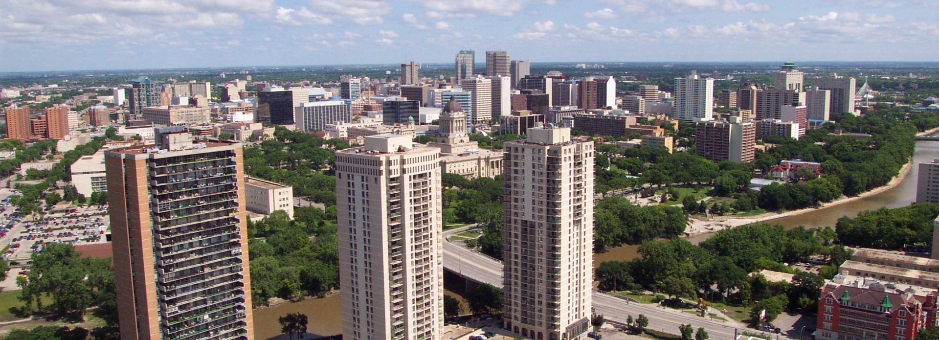 Winnipeg skyline showing three prominent big buildings