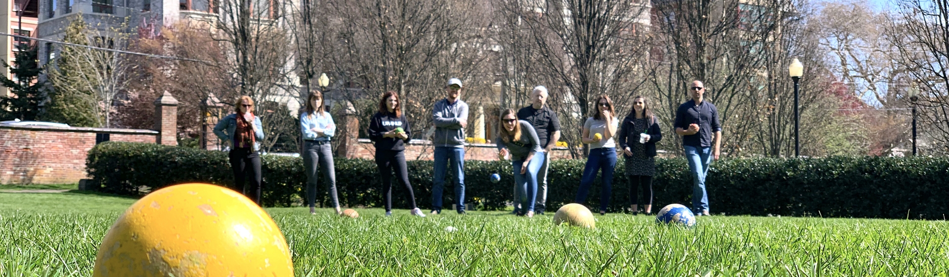 Upanup team members playing bocce