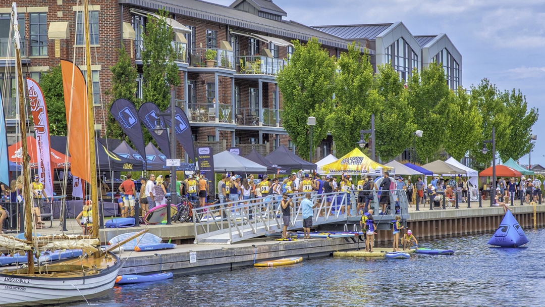 Downtown Collingwood harbour on a summer afternoon