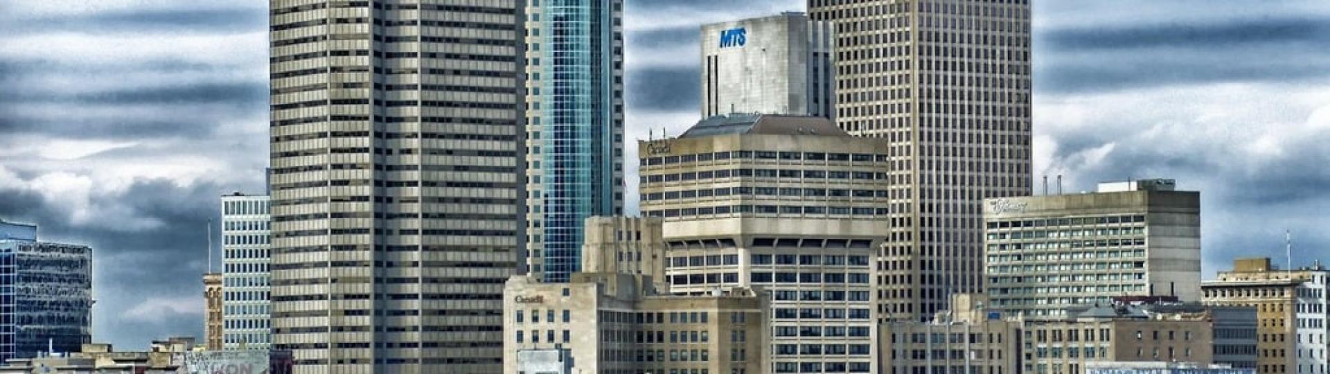 Winnipeg cityscape with whispy clouds in the sky
