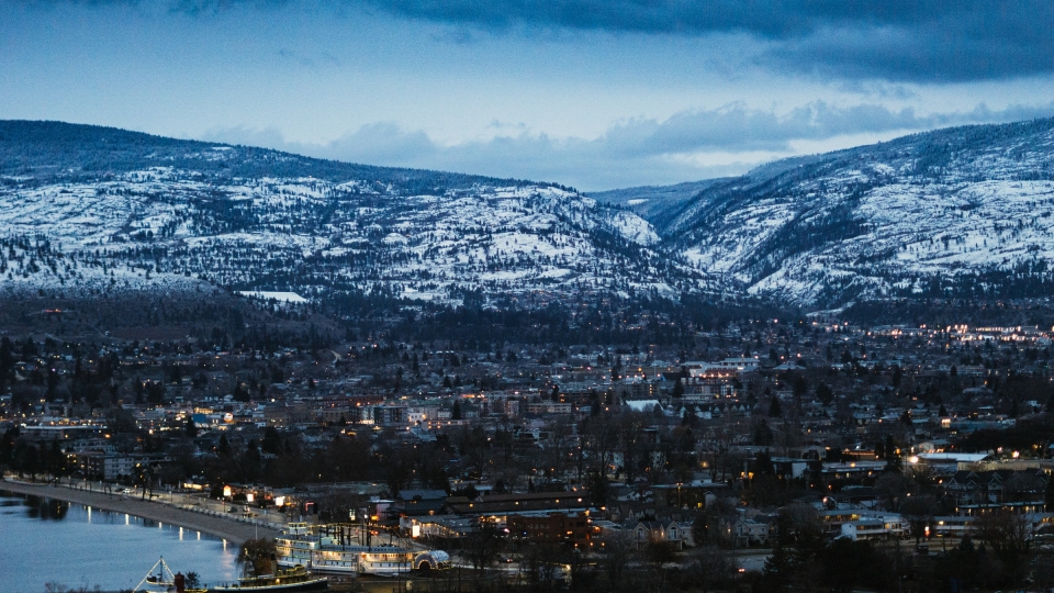 Penticton city during night in the winter