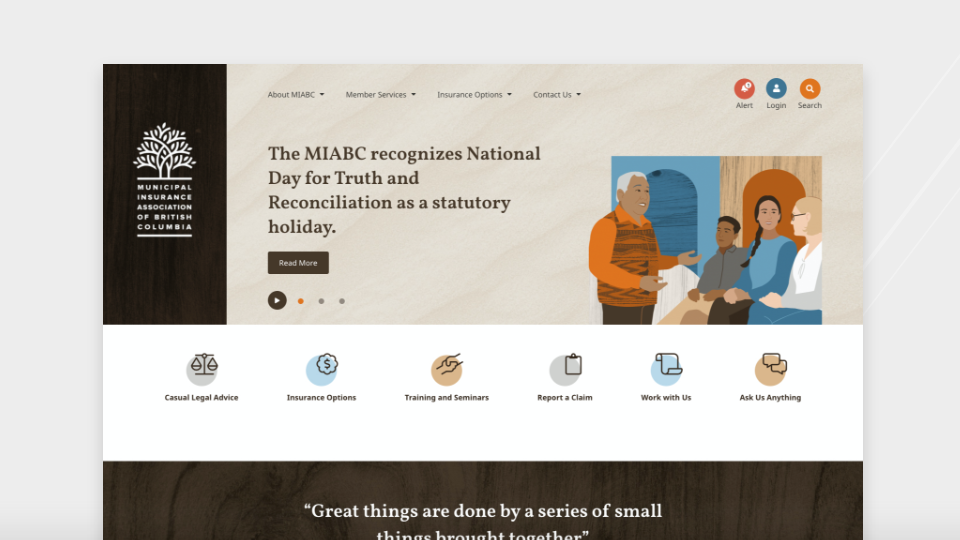 MIABC public website homepage. 