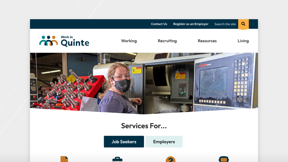 Work in Quinte Website desktop view 