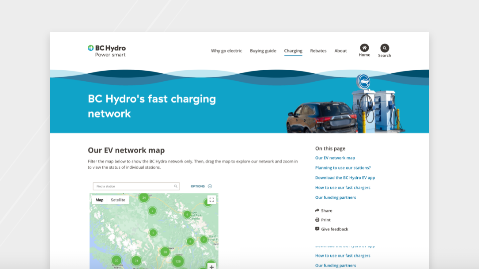 BC Hydro fast charging webpage. 