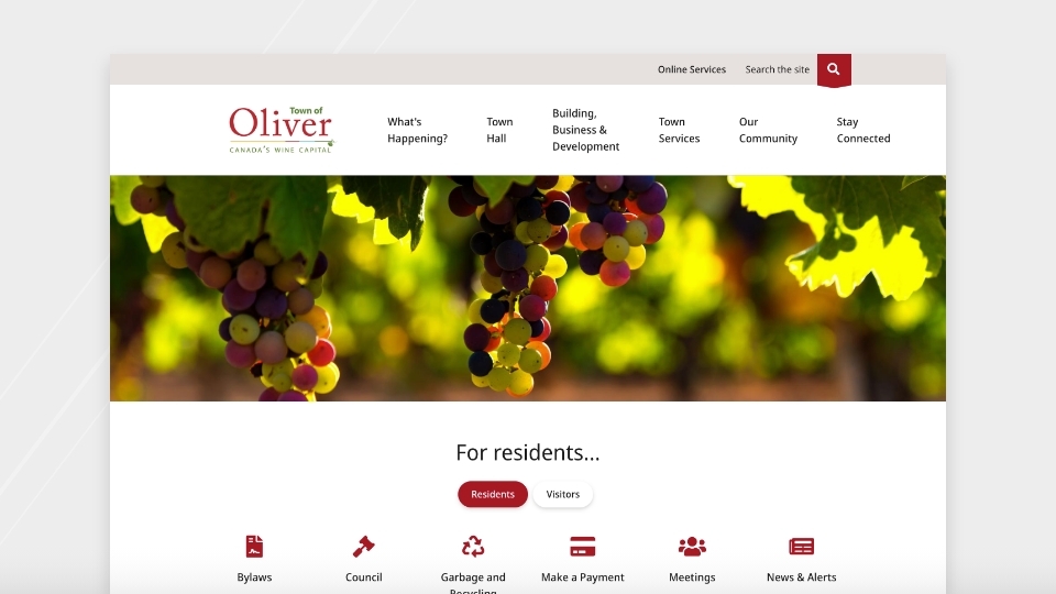 Town of Oliver website homepage. 