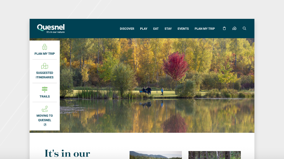 Screenshot of the Tourism Quesnel website homepage on desktop. 