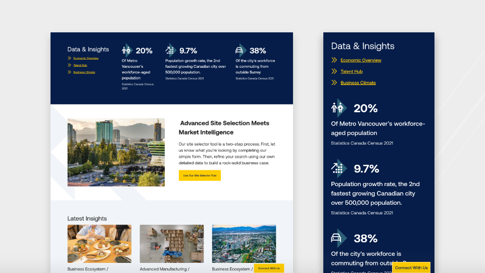 Screenshot of the middle part of the Invest Surrey website on desktop, and on mobile