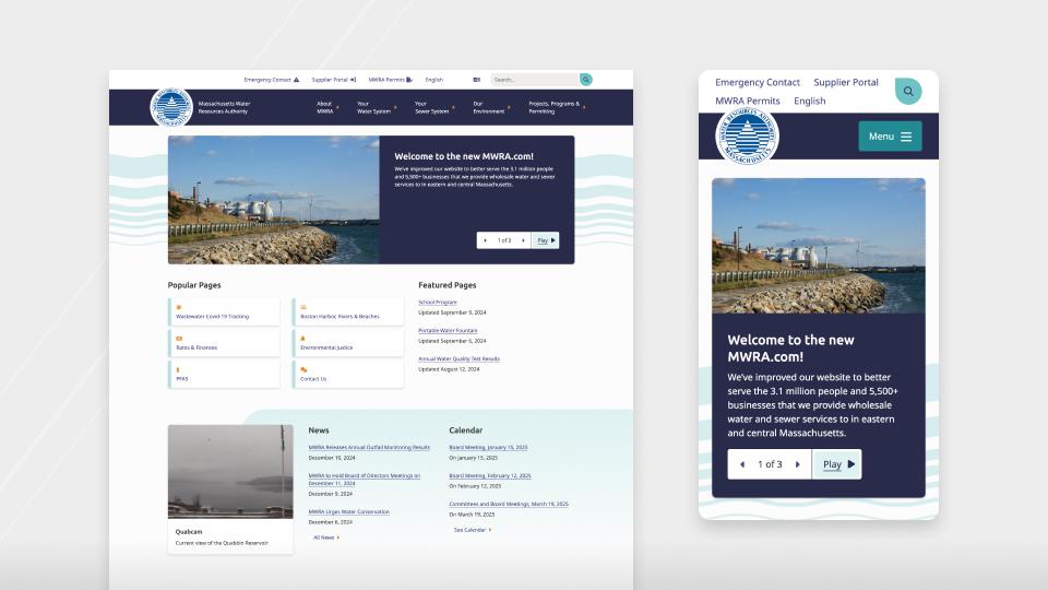 MWRA homepage desktop and mobile view