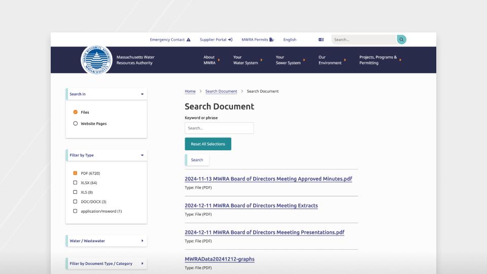MWRA custom search options