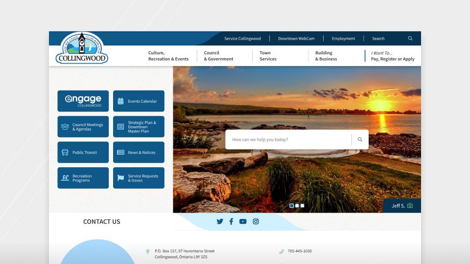 Town of Collingwood homepage, before the 2025 refresh.