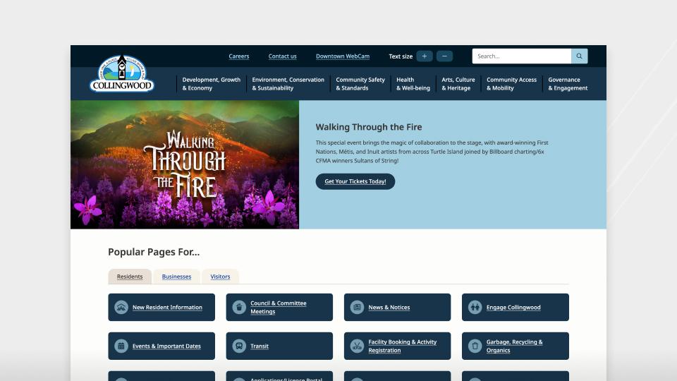 Town of Collingwood homepage, after the 2025 refresh.