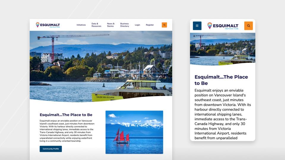 Desktop and Mobile screenshots of the WhyEsquimalt.ca homepage