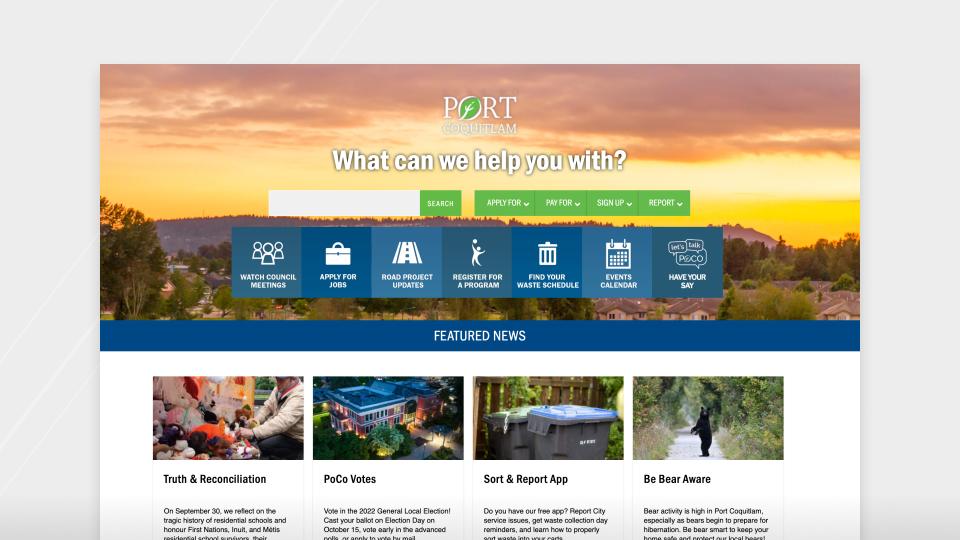 Port Coquilam's website homepage on desktop (before the assessment and redesign)