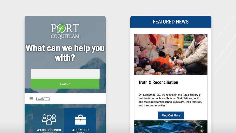 Port Coquilam's website homepage on mobile (before the assessment and redesign)