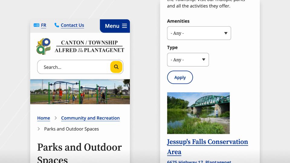Screenshots of mobile views of the website