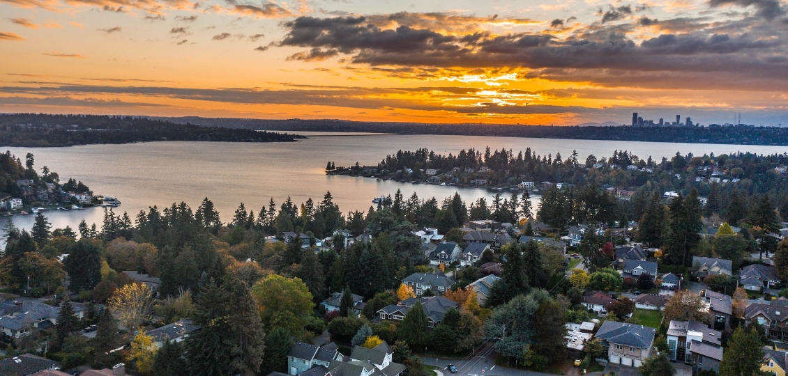 Ariel view of a city in Puget Sound. 