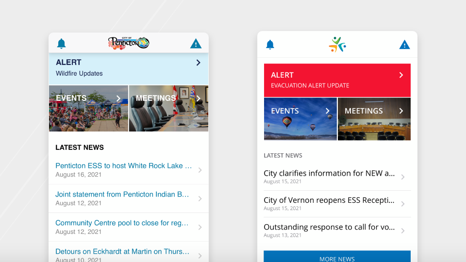 Penticton and Vernon app screenshots 