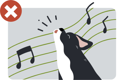 Graphic of a howling dog and music notes