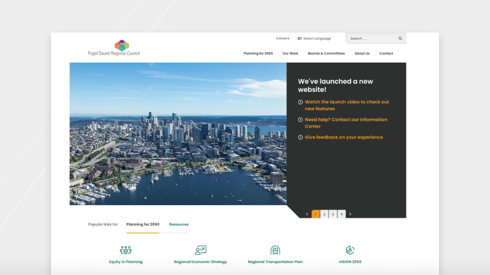 Screenshot of PSRC website homepage. 