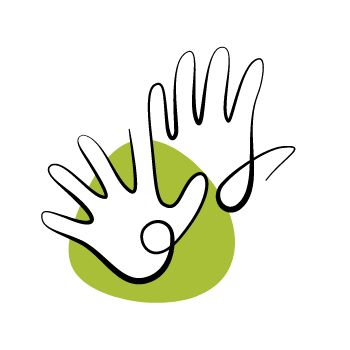 Graphic of two hands on a green background