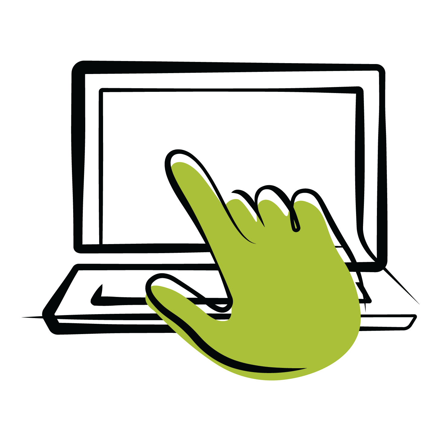 Graphic of a hand and a laptop. 
