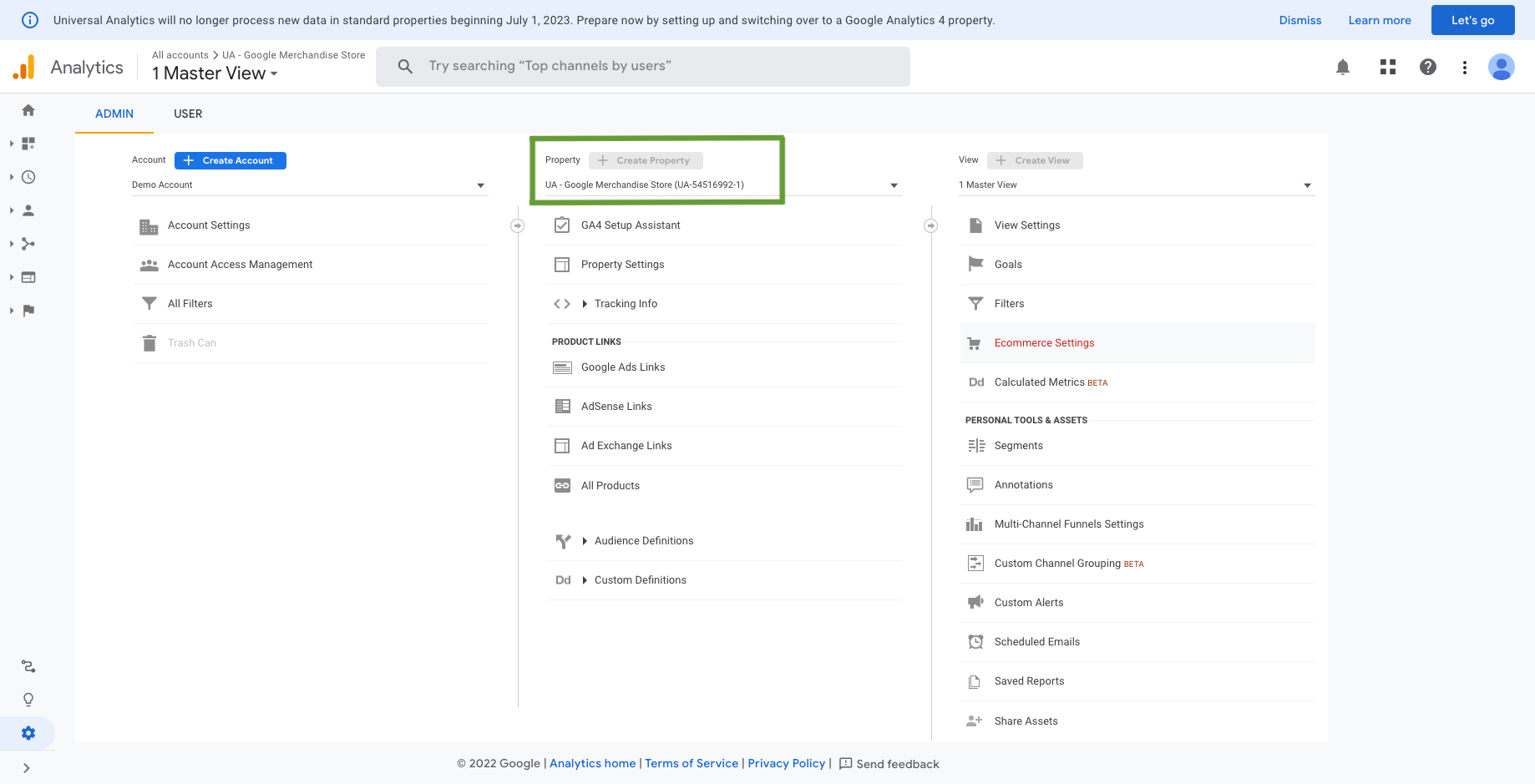 Screenshot of where to find the Google Analytics Code.